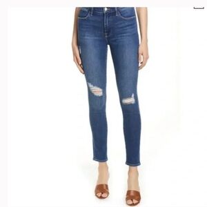 Frame Clyde Le High Rise Skinny Distressed Medium Wash Cotton Denim Jeans